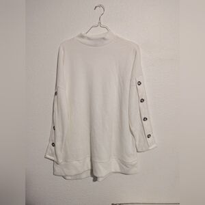 Fred David White Button-Sleeve Sweatshirt